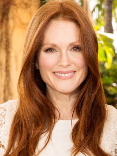 Without Bangs Long Copper Straight 20" Incredible Human Hair Julianne Moore Wigs