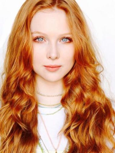 Without Bangs Long Copper Wavy 22" Suitable Human Hair Molly Quinn Wigs