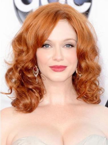 Full Lace Human Hair Christina Hendricks Wigs Shoulder Length Cropped Color Wavy Style