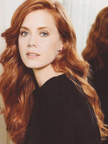 Without Bangs Long Copper Wavy 22" Designed Human Hair Amy Adams Wigs