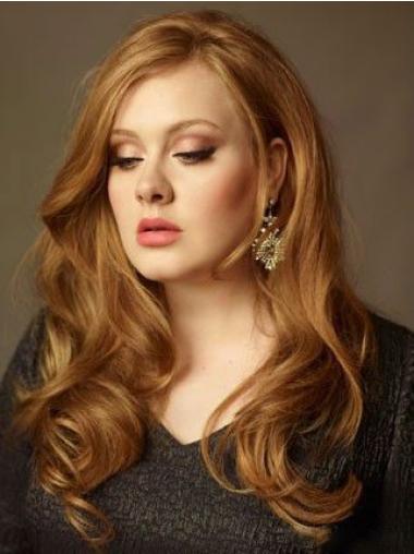 Without Bangs Long Copper Wavy 20" Sleek Human Hair Adele Adkins Wigs