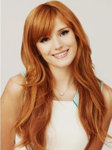 With Bangs Long Copper Wavy 22" Hairstyles Human Hair Bella Thorne Wigs