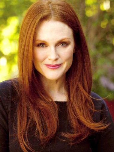 Without Bangs Long Copper Straight 20" Stylish Human Hair Julianne Moore Wigs