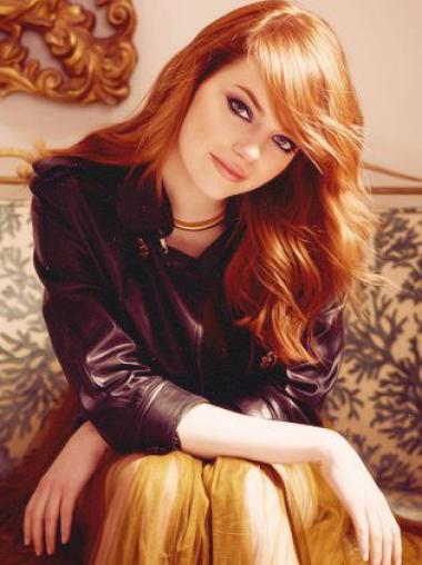 Without Bangs Long Copper Wavy 20" Exquisite Human Hair Emma Stone Wigs