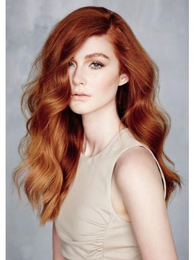 Without Bangs Long Copper Wavy 20" No-Fuss Human Hair Drew Barrymore Wigs