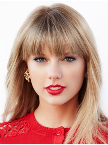 Lace Front With Bangs Straight Long Blonde Sleek Taylor Swift Wigs