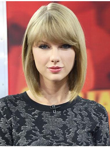 100% Hand-tied With Bangs Straight Shoulder Length Blonde Top Taylor Swift Wigs