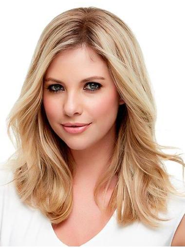 Human Hair Wavy Blonde With Monofilament Blonde Color Shoulder Length