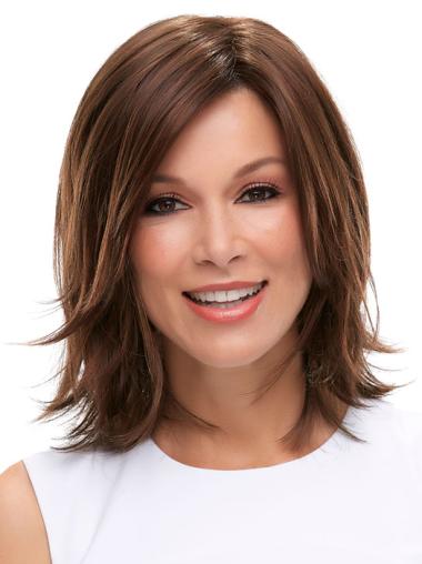 Brown Shoulder Length Straight Layered 12" Ideal Medium Wigs