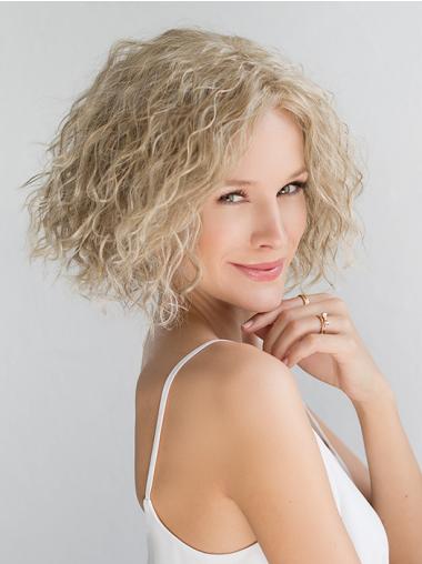 Blonde Chin Length Curly Without Bangs 10" Fashionable Medium Wigs