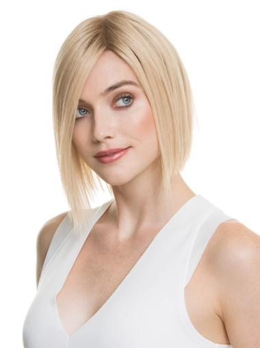 Wigs Bobs 100% Hand Tied Blonde Color Chin Length Straight Style