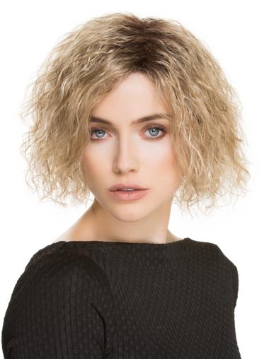 Chin Length Without Bangs 10" Curly Blonde Medium Wigs