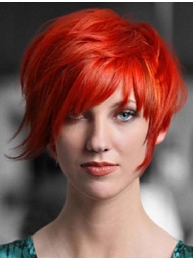 Popular 8" Straight Red With Bangs Short Wigs