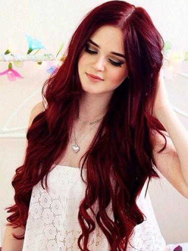 Lace Front Long Length Red Color Wavy Style