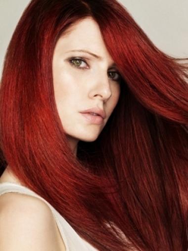Hairstyles Red Straight With Bangs Monofilament Long Wigs