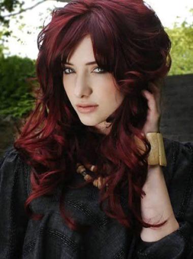 Lace Frontal With Bangs Long Length Red Color Wavy Style