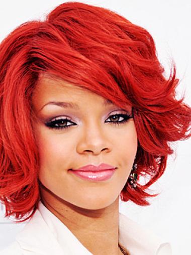 Natural 12" Wavy Red With Bangs Short Wigs
