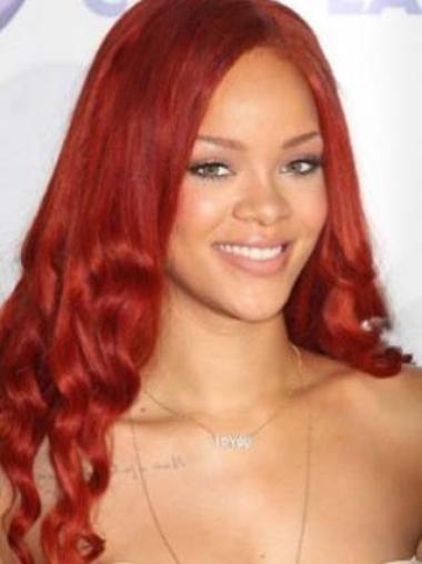 Red Wavy Without Bangs Lace Front 20" Top Rihanna Wigs