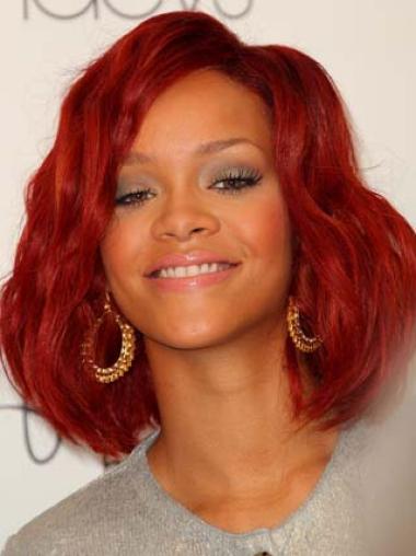 Red Wavy Without Bangs Lace Front 12" Stylish Rihanna Wigs