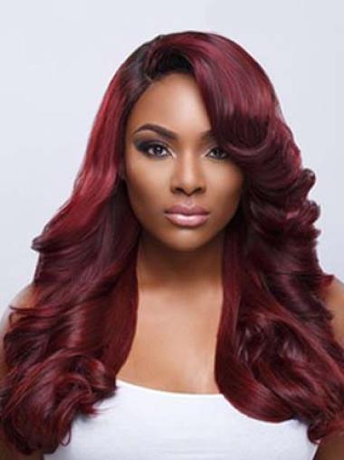 Wavy With Bangs Lace Front Fashionable 22" Red Long Wigs
