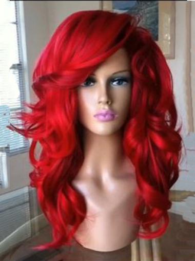 Capless Wavy 18" With Bangs Quality Synthetic Red Wig UK