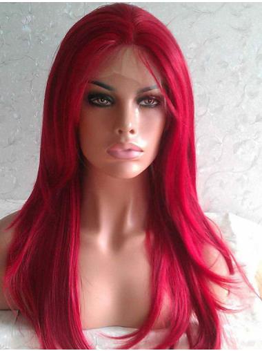 Straight Without Bangs Lace Front Good 20" Red Long Wigs