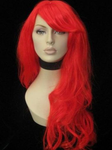 With Bangs Long Red Wavy 20" Fashionable Human Hair Wigs
