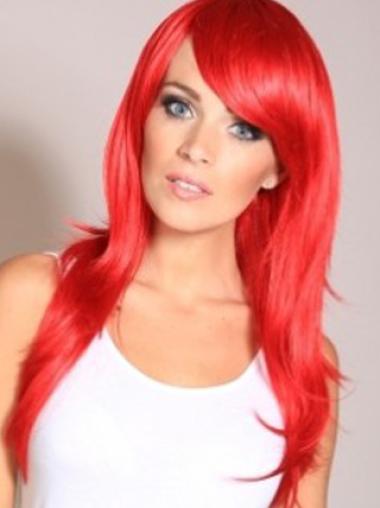 Straight With Bangs Lace Front Cheapest 20" Red Long Wigs