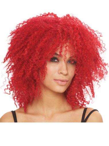 Kinky With Bangs Shoulder Length Red Style Lace Front Wigs
