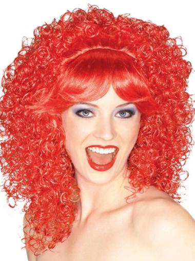 Red Shoulder Length Kinky With Bangs 16" High Quality Medium Wigs