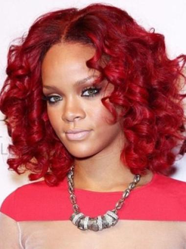 Curly Without Bangs Shoulder Length Red Good Lace Front Wigs