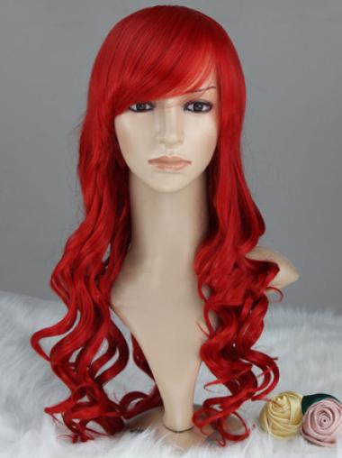 Wavy With Bangs Lace Front Discount 22" Red Long Wigs