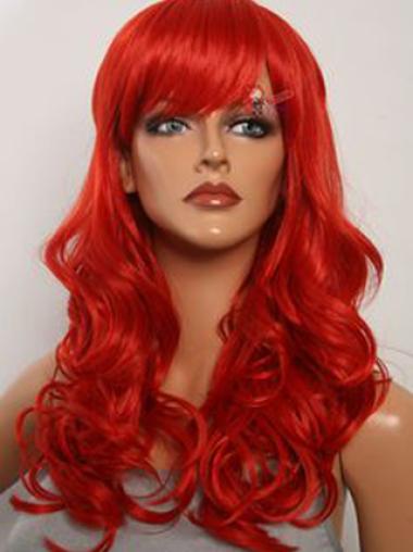Wavy With Bangs Lace Front Fashion 20" Red Long Wigs