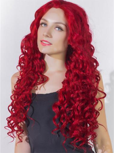 Curly Without Bangs Lace Front Popular 24" Red Long Wigs