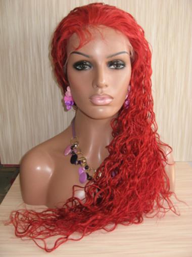 Curly Without Bangs Lace Front Natural 22" Red Long Wigs