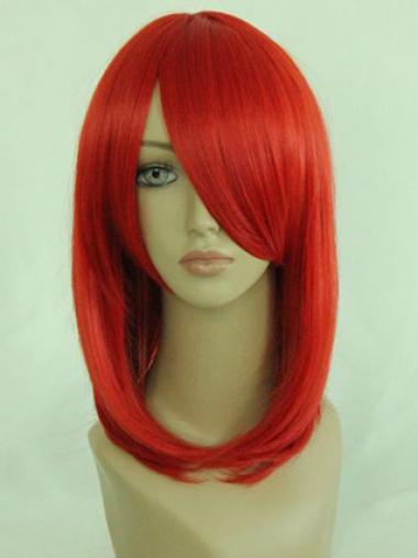 Red Shoulder Length Straight With Bangs 14" Online Medium Wigs