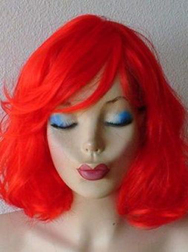 Wavy With Bangs Shoulder Length Red Suitable Lace Front Wigs