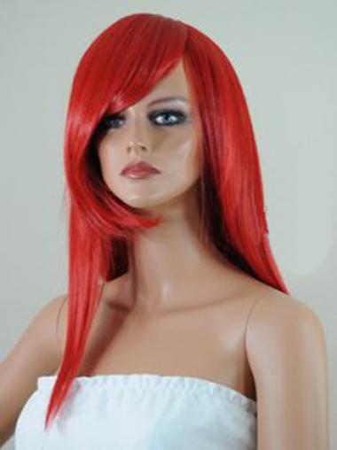 Straight With Bangs Lace Front Affordable 18" Red Long Wigs