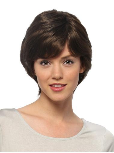 Short Straight Layered Black Durable 100% Hand-tied Wigs