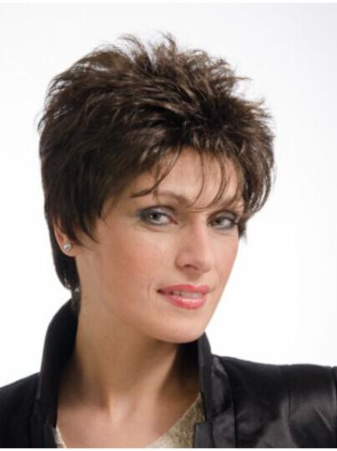 Brown 8" Cheap Cropped Straight Boycuts Lace Wigs