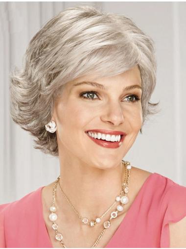 Grey Wig With Capless Wavy Style Chin Length