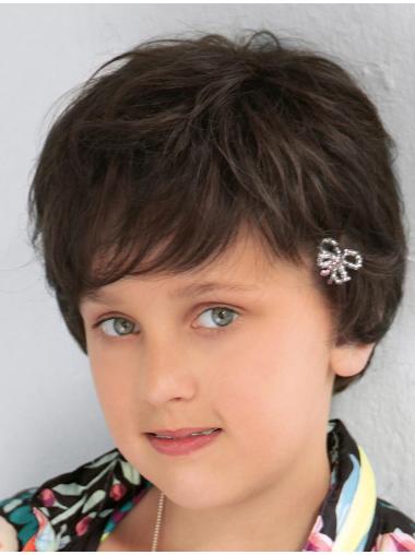 Curly Short Brown Synthetic 100% Hand-tied Kids Wigs