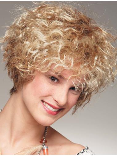 Chin Length With Bangs 8" Curly Blonde Medium Wigs