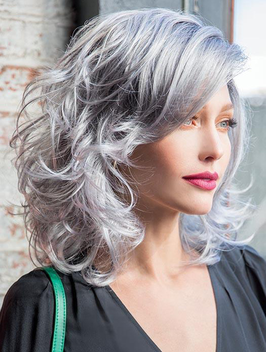 Designed Layered Grey Shoulder Length 14" Medium Wigs