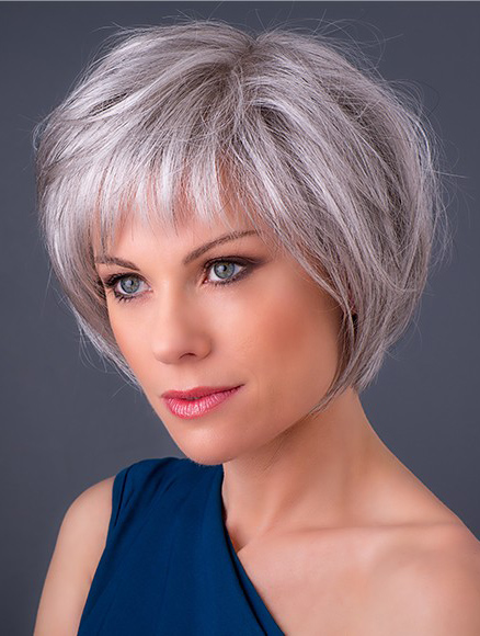 Grey Wigs, Monofilament 10" Chin Length Synthetic Straight Grey Hair