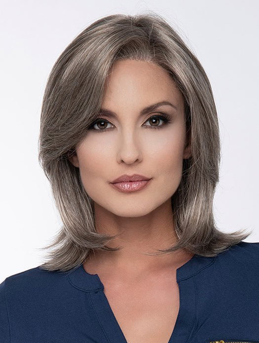 Wavy Synthetic Shoulder Length Monofilament Popular Ladies Grey Wigs