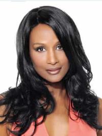 Black Long Wavy Without Bangs Lace Front 18" Beverly Johnson Wigs