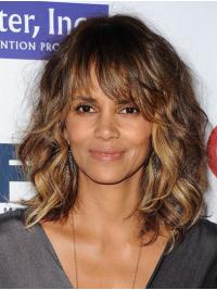 Exquisite Shoulder Length Capless Synthetic With Bangs Halle Berry Wigs