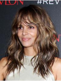 No-Fuss Long Lace Front Synthetic With Bangs Halle Berry Wigs