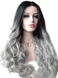 22" Ombre/2 Tone Long Without Bangs Wavy Durable Lace Wigs